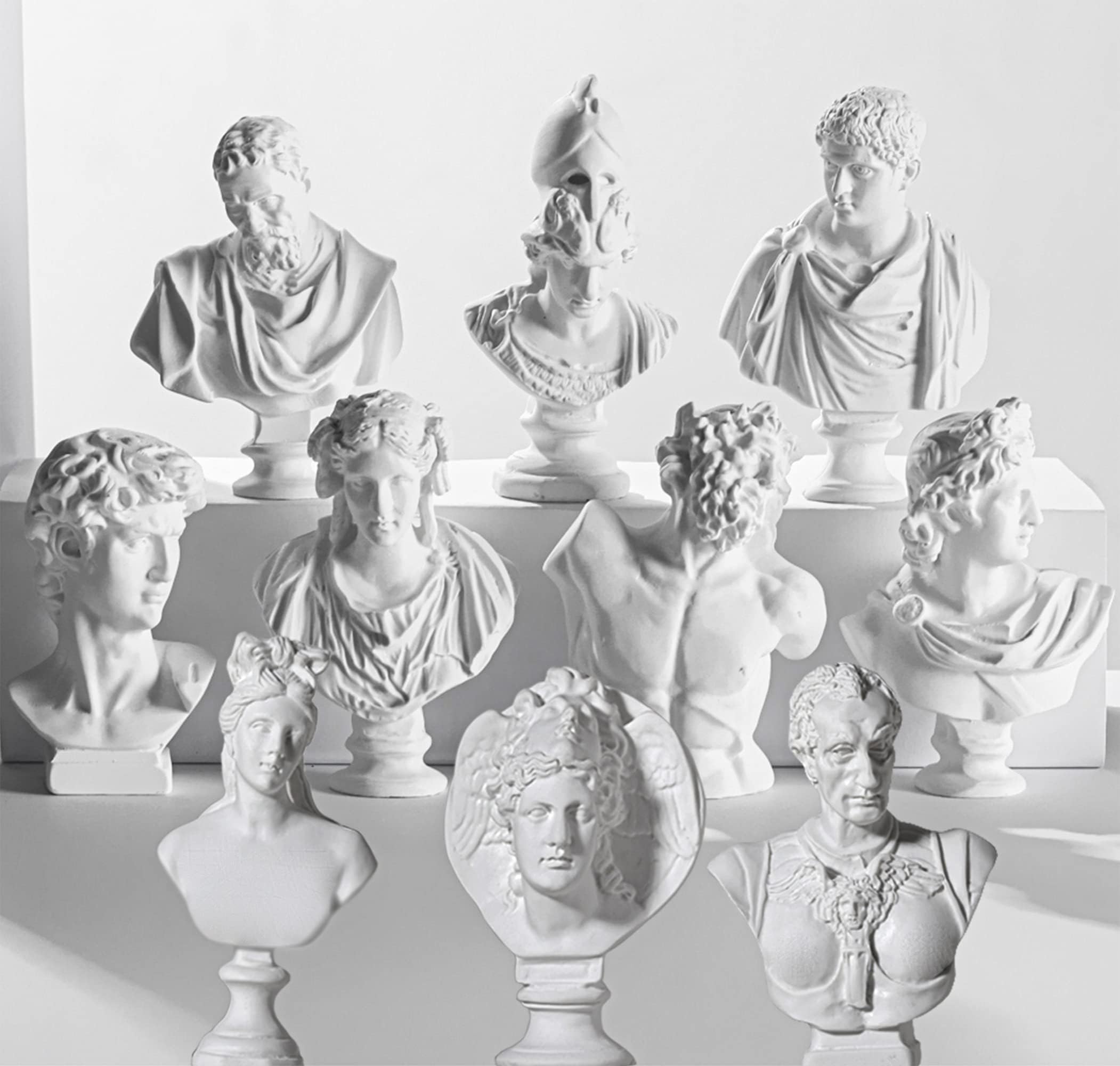 LAGOM HOUSE Greek Bust Statue and Sculptures Set of 10 PCS Bust Statue Resin Mini Greek Mythology Figurine Greek God Statue Bust Small for Decor/Gifts/Drawing