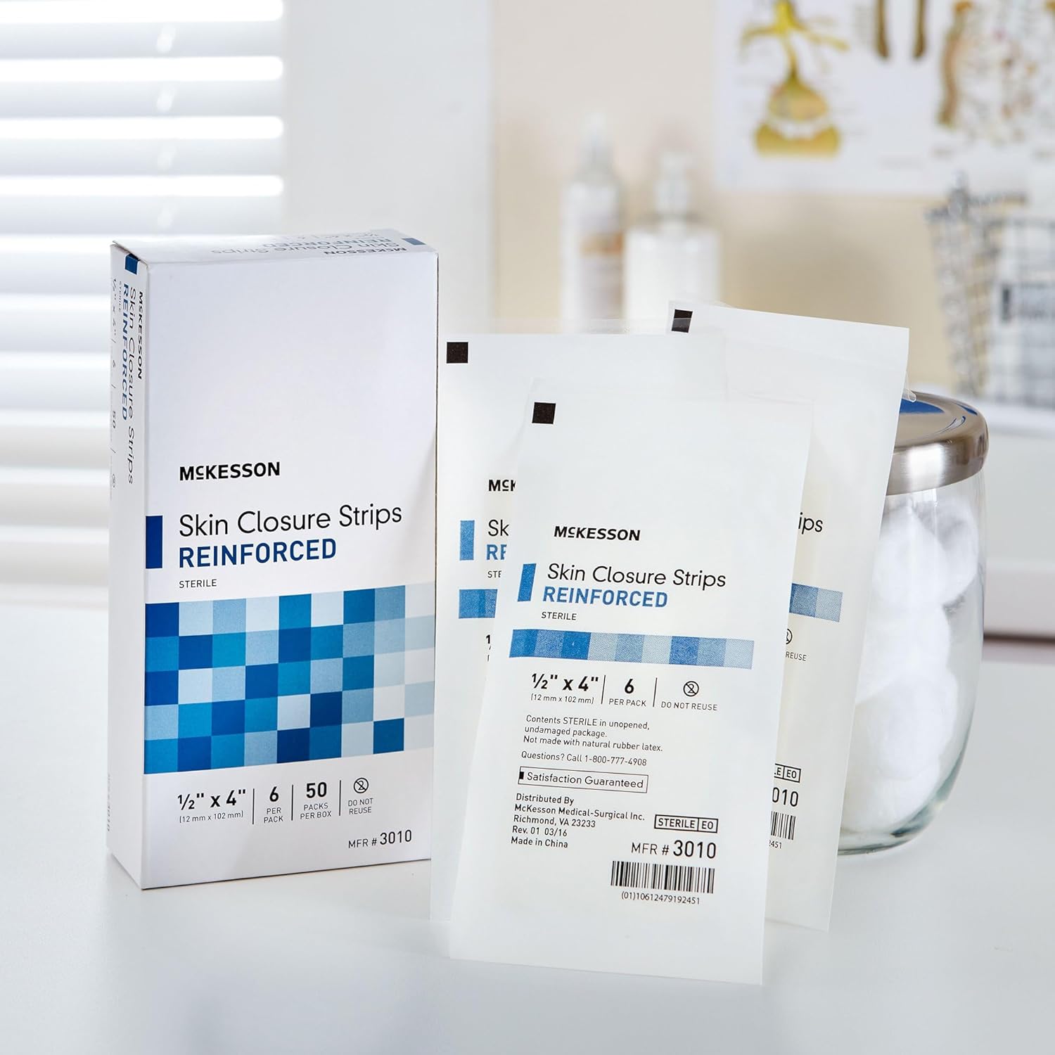 McKesson Skin Closure Strips, Sterile, Reinforced, 1/2 in x 4 in, 50 Count