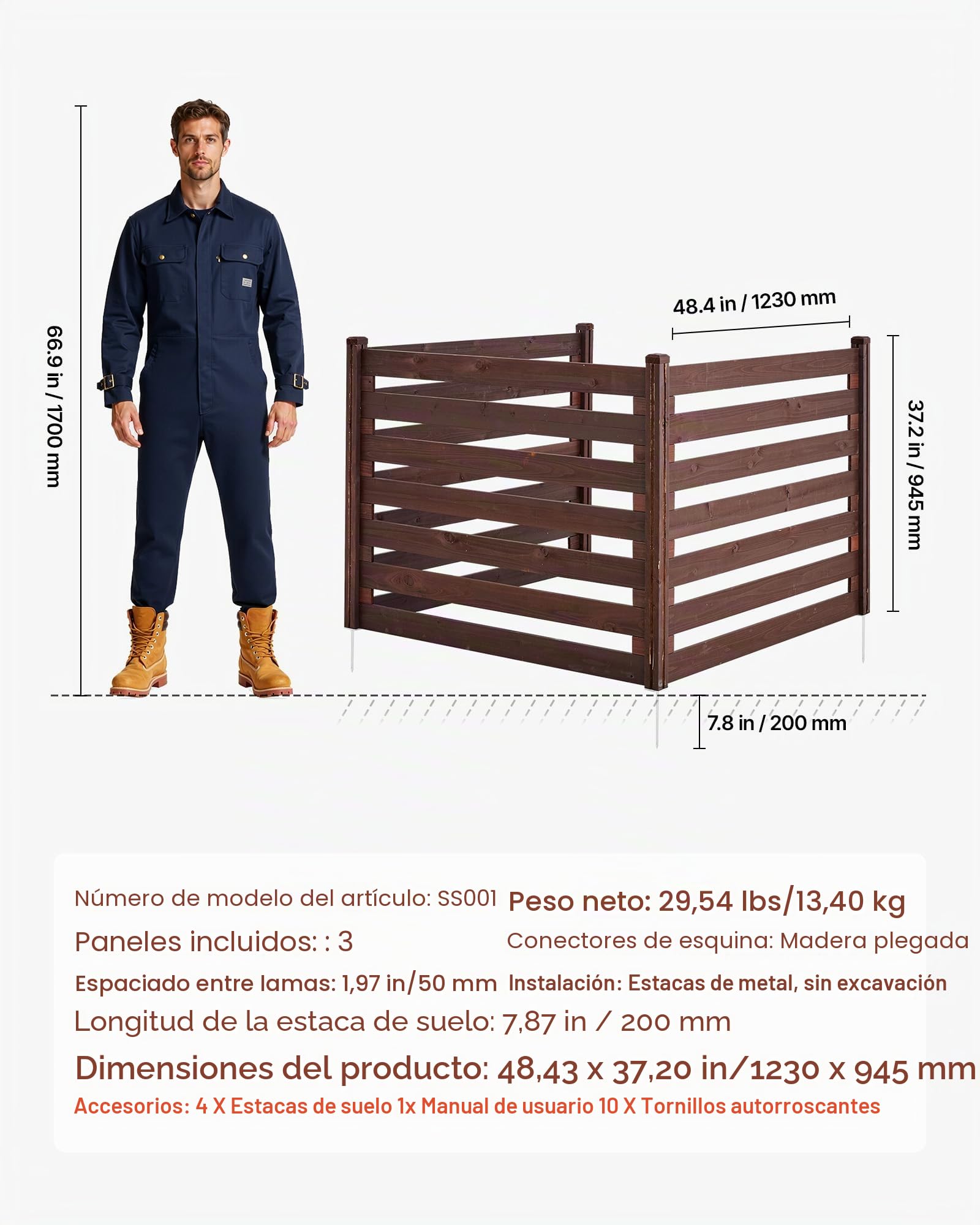 VEVOR Vallas de Madera 1230 x 945 mm, Pantalla de Privacidad Exterior con 3 Paneles, Espaciado para Ventilación, Resistente al Clima, para Jardín Mascotas, Ocultar AC Cubos de Basura Equipo de Piscina