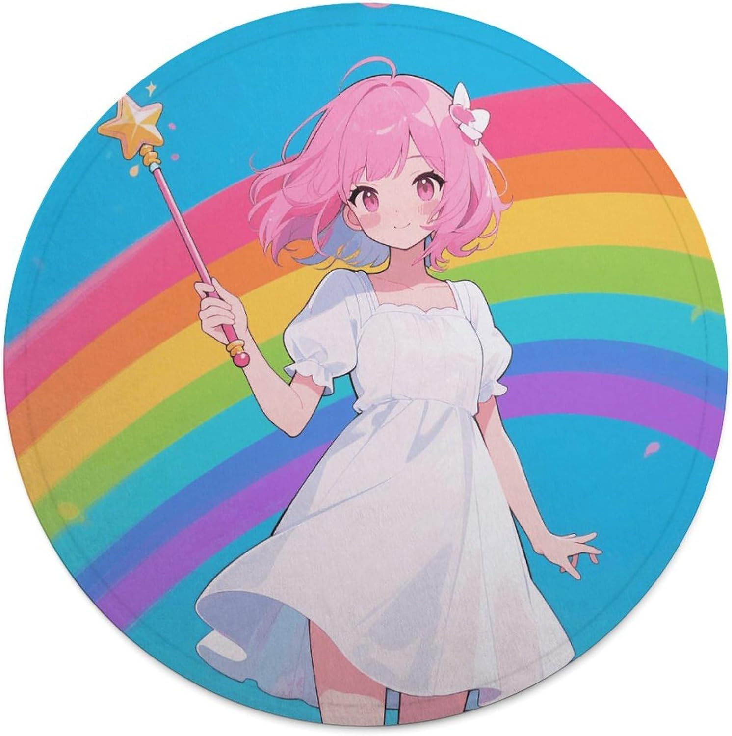 Pink Haired Maiden Throw Blanket Round Beach Towel | 59.1 Inch Circular Flannel blanket Large Soft Beach Blanket Lightweight Foldable Beach Towel Throw for Daily Leisure Use