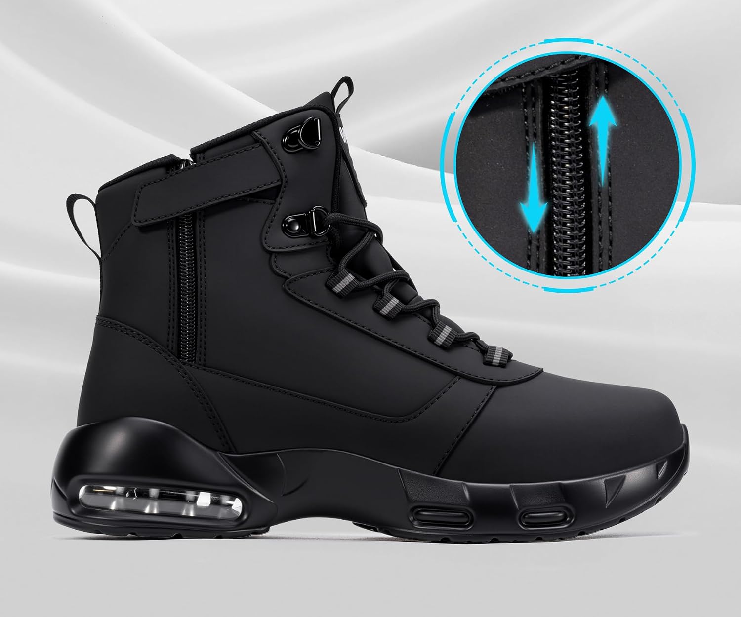 LARNMERN Steel Toe Boot Men Non Slip Work Shoe Rainproof Safety Toe Sneaker Side Zipper Industrail Boot High Top Tactical Shoe
