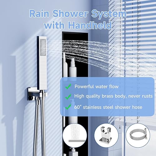 Miniatura 6 de Sistema de ducha de lluvia negra, cabezal de ducha de lluvia termostático de 24 pulgadas con grifo de ducha de mano completo, juego combinado de