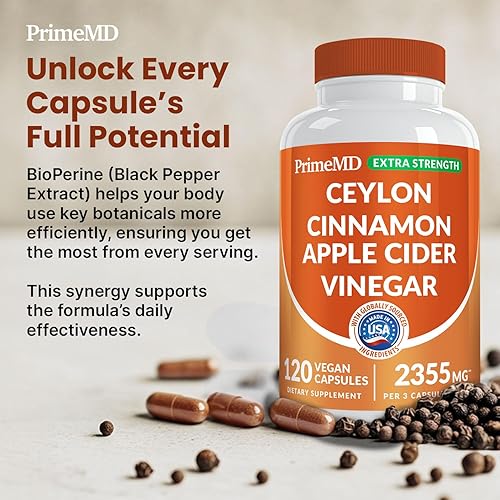 Miniatura 8 de Polvo de canela de Ceilán 5 en 1 extra fuerte, cápsulas orgánicas de canela de Ceilán con cúrcuma, vinagre de sidra de manzana, ginseng coreano y