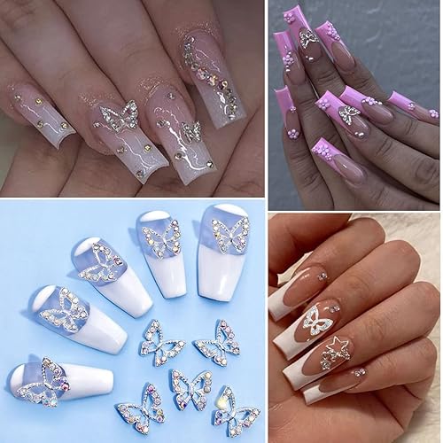 Miniatura 4 de 20 dijes de uñas de mariposa para uñas acrílicas, oro y plata, mariposa, arte de uñas, joyas 3D, mariposas metálicas, diamantes de imitación,