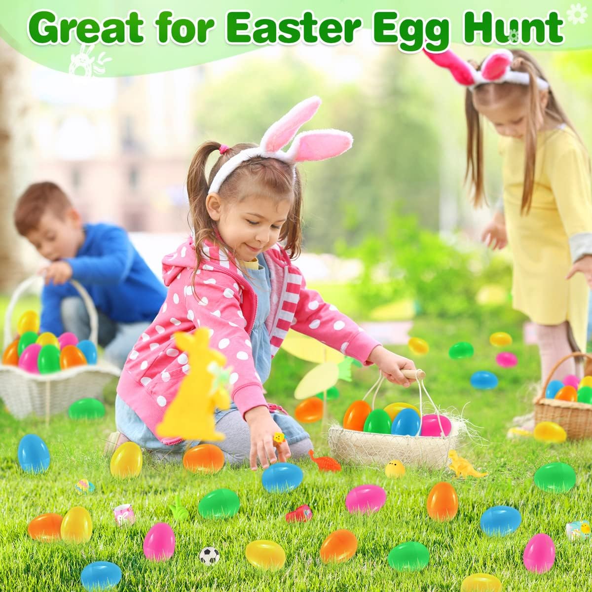 Jyusmile 100 Pack Prefilled Easter Eggs with Toy, Filled Plastic Easter Eggs, Surprise Eggs with Assorted Toys, Easter Egg Hunt, Easter Basket Stuffers, Party Favors Bulk for Kids/Toddlers/Boys/Girls