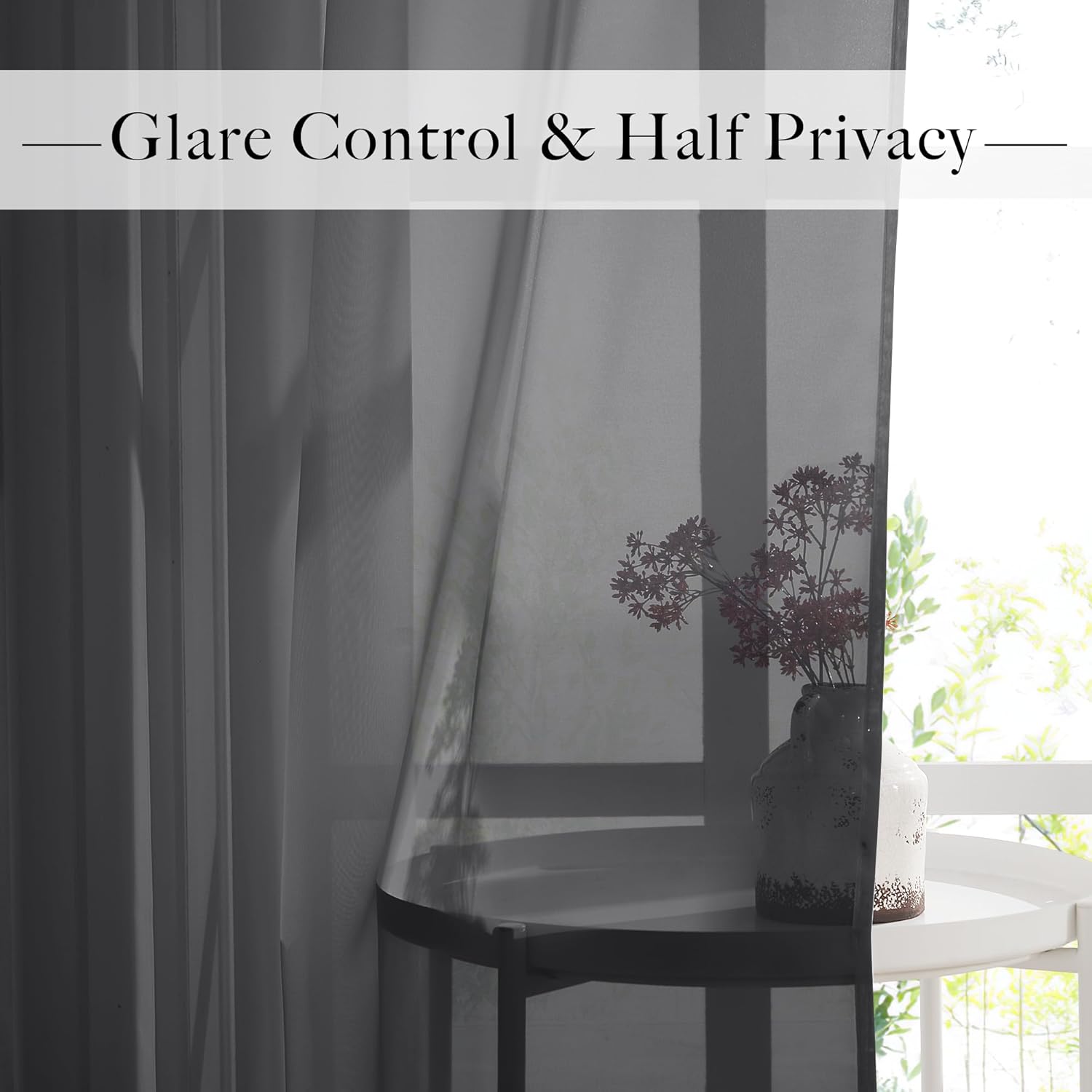 RYB HOME Black Sheer Curtains 90 Inches Long for Living Room, Light Filtering Grommet Top Solid Color Sheer Window Panels, Lightweight Elegant Curtains for Bedroom, Office, W54 x L90, 4 Pieces