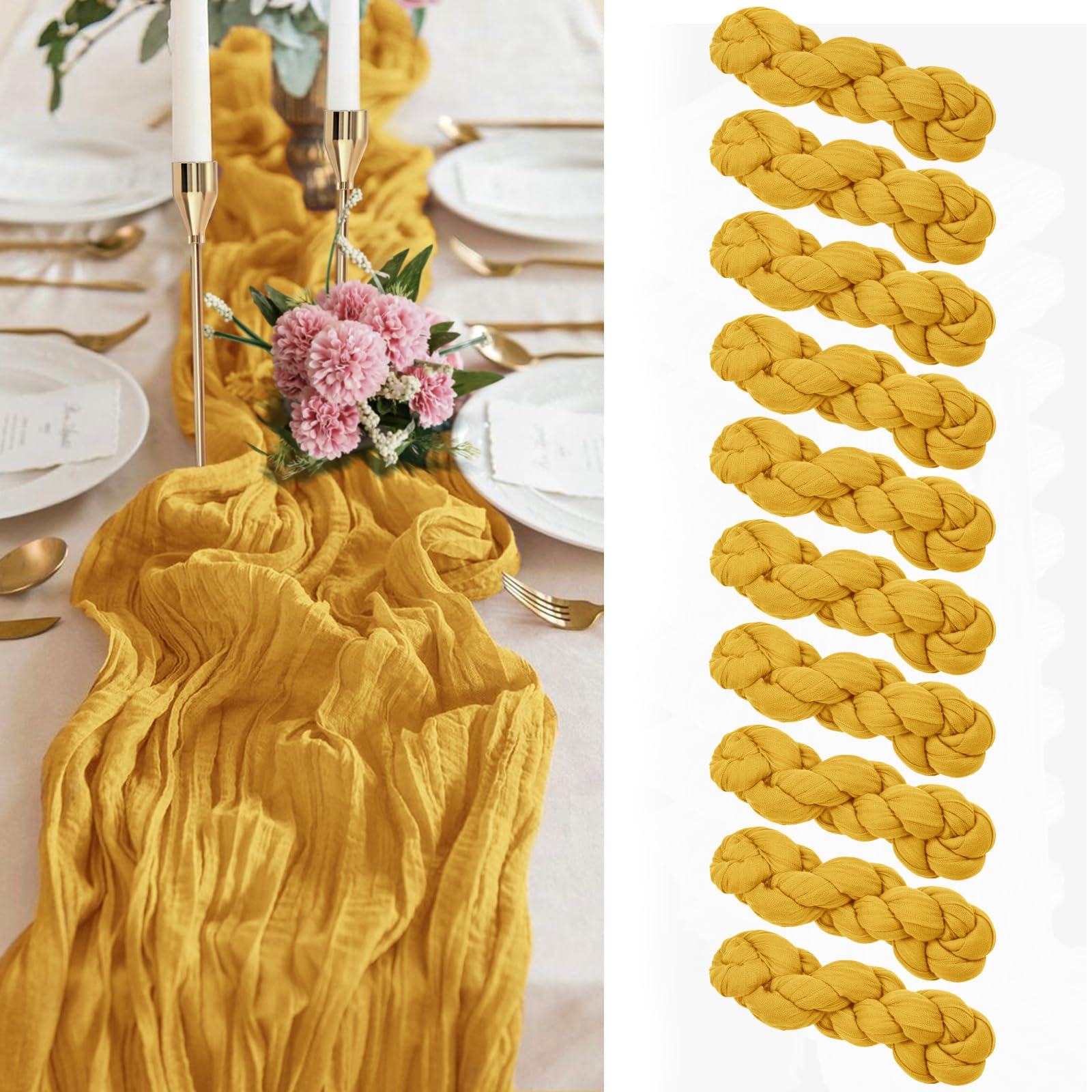 Chemin de table en gaze semi-transparent jaune pour un drapé fluide de 10 pieds