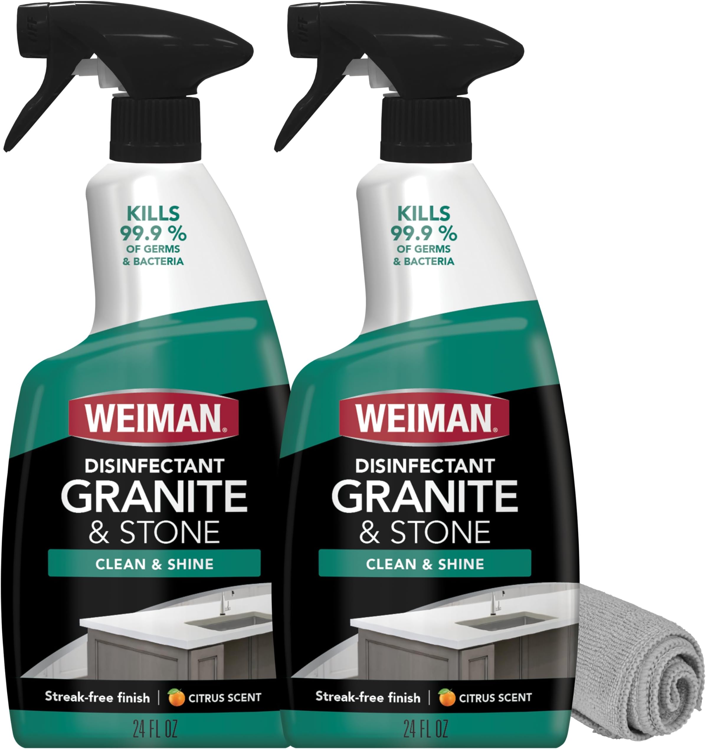 Disinfectant Granite Daily Clean & Shine (2 Pack with Polishing Cloth) Safely Clean Disinfect and Shine Granite Marble Soapstone Quartz Quartzite Slate Limestone Corian Laminate Tile Countertop