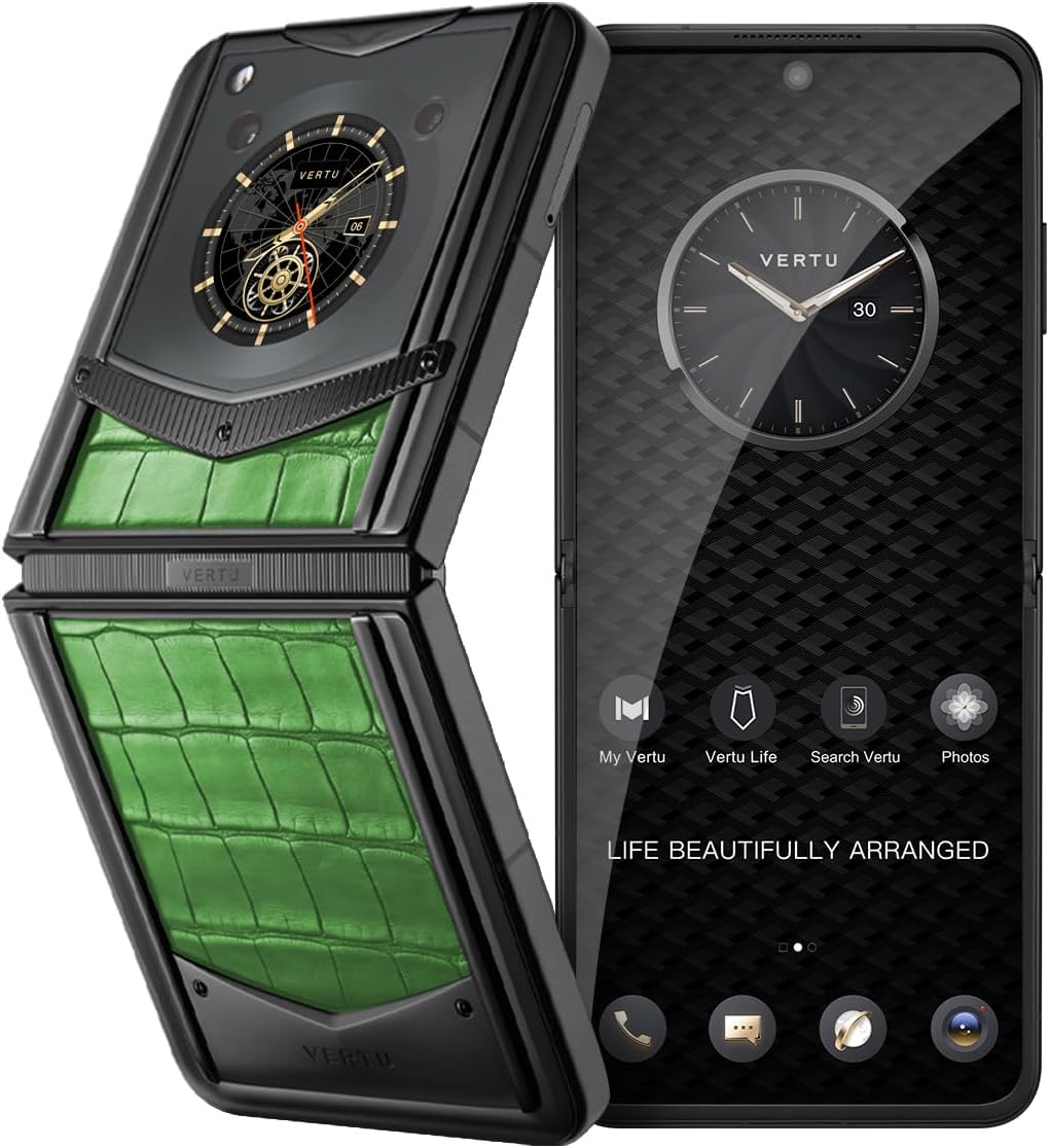 VERTU IRONFLIP Alligator Skin Flip Cell Phone, Unlocked Android 5G Smartphone, Foldable Design, One-Hand Control, 50MP Camera, 12G+512G, Dual SIM, 6.9" 120Hz OLED, 65W Fast Charge (Bamboo Green)