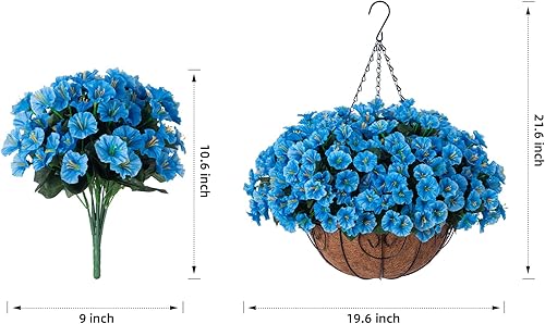 Miniatura 2 de Flores artificiales en cesta colgante, plantas de seda sintética gloria matutina en maceta colgante para decoración del hogar, jardín al aire libre,