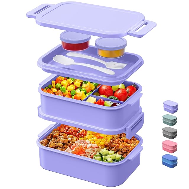 Lunch Box Adults Bento Box - 74 OZ All-in-One Stackable Lunch Box Containers for Adult Large Bento Box