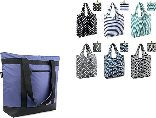 BeeGreen Bolsas de compras reutilizables para comestibles, paquete de 6 y bolsa térmica aislada, 1 paquete con asas, bolsas de compras resistentes,