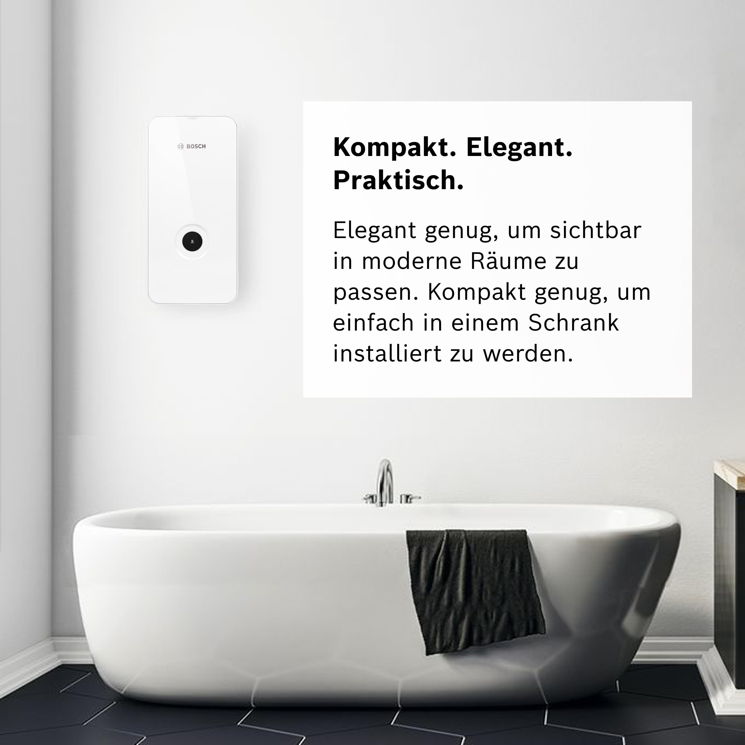 Bosch elektronisch geregelter Durchlauferhitzer Tronic Line 15/18/21 kW - umschaltbar, druckfest, stufenlose Temperaturwahl, moderne Glas-Optik, weiß [Energieklasse A]
