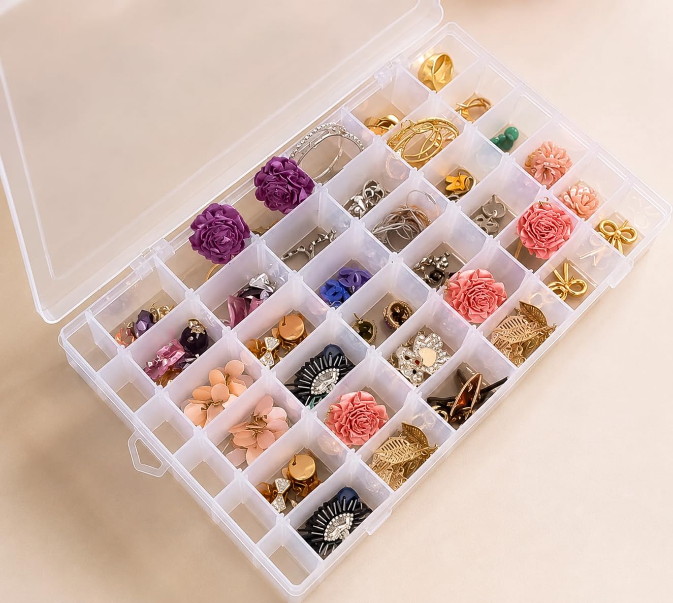 Single Layer 36 Compartment Plastic Transparent Jewelry Medicine Makeup Box Multipurpose Portable Jewelry Box (36 GRID STORAGE BOX) (36 GRID STORAGE BOX)-image-13