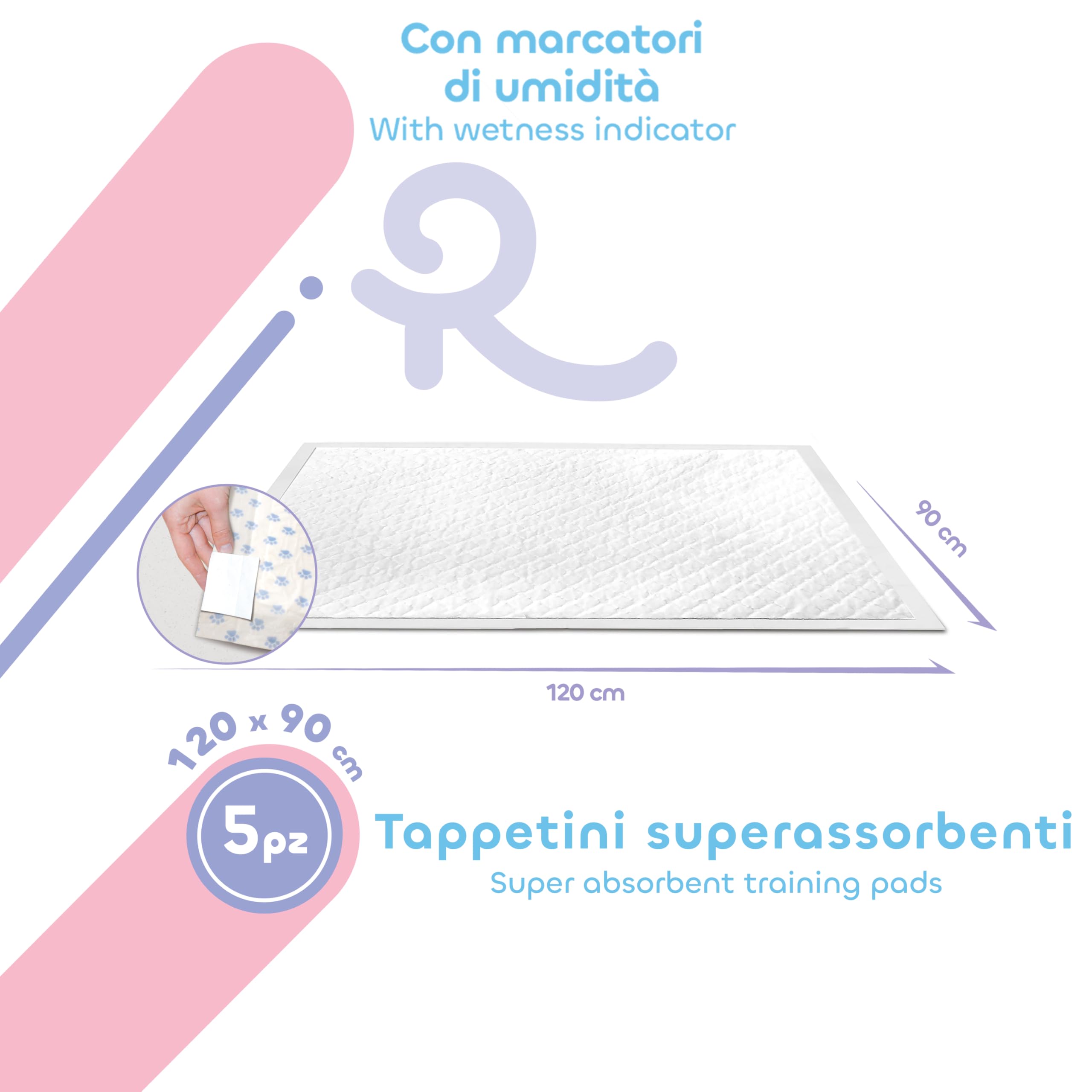 Record Assorbipiù - Maty dla Psów 120x90 cm, 5 opakowań po 5 sztuk. Bardzo chłonne podkłady z polimerami o szybkim wchłanianiu i wodoodporną podstawą. Samoprzylepne narożniki i bez wycieków