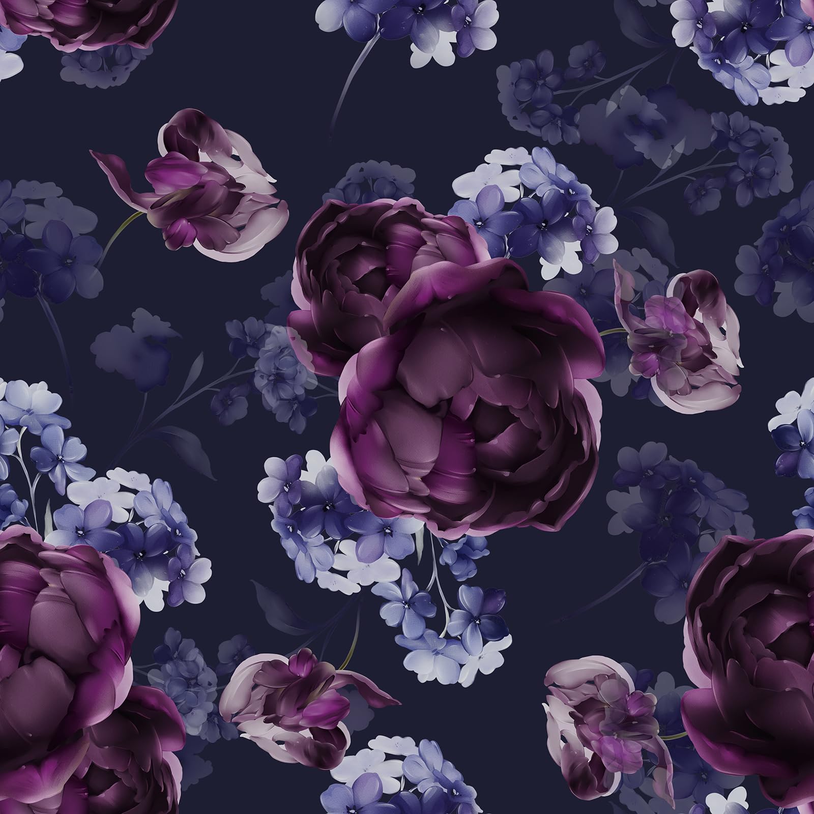 Papier peint autocollant floral bleu violet pour masquer un mur abîmé