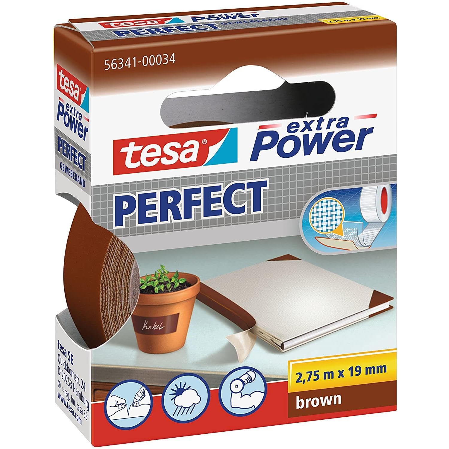 TESA Pack of 10 Extra Power Adhesive Canvas Tapes 19 mm x 2.75 m Brown