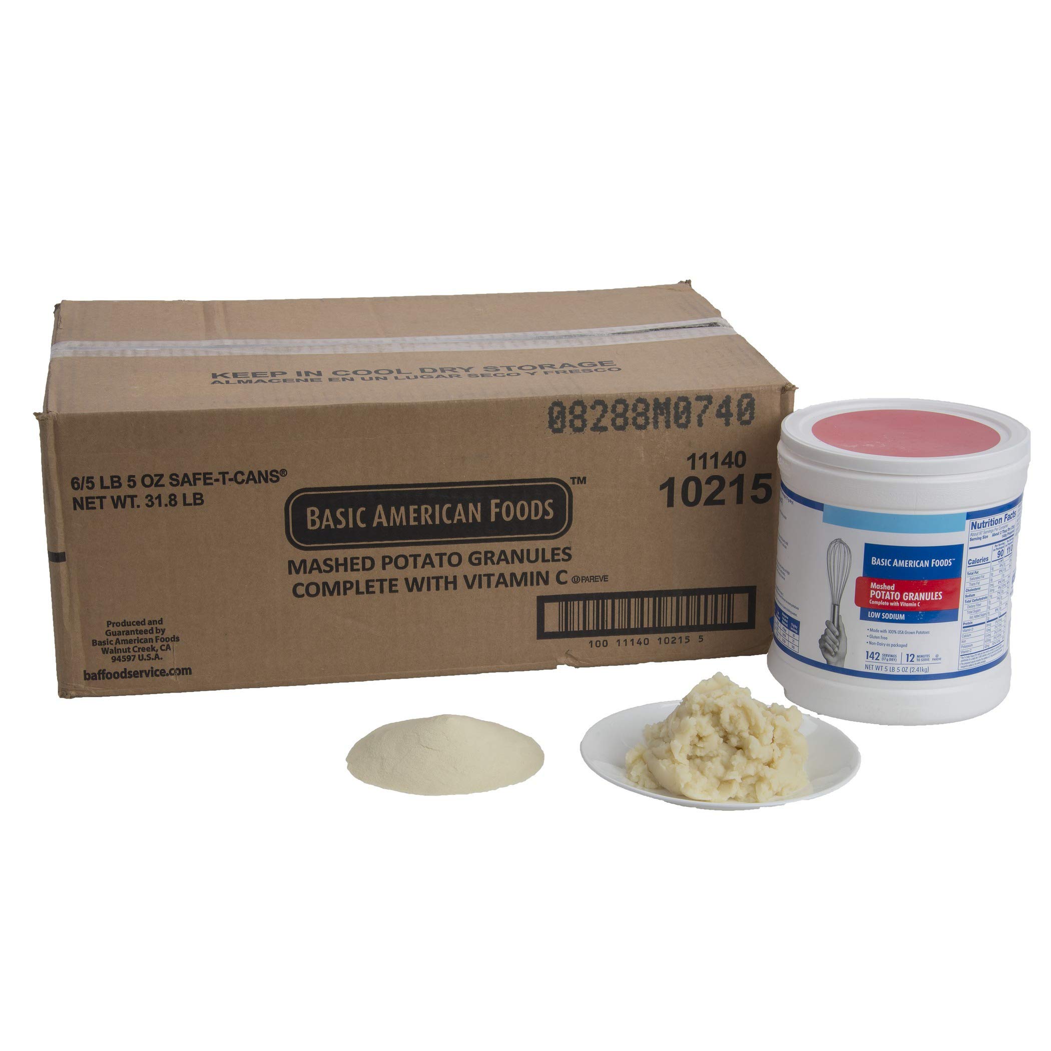 Basic American Food Mashed Potato Granules, Large Size for Food Services and Restaurants, Easy To Prepare, Gluten Free, Made with 100% USA Grown Potatoes, Dairy Free, 5 Ounce Cans (Pack of 6)