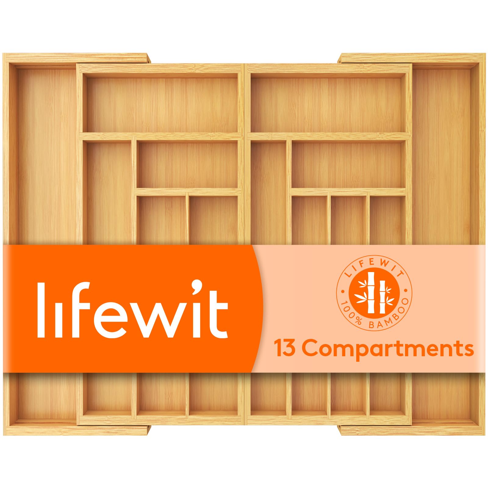 Lifewit Wooden Extra Large Cutlery Drawer Organiser, 54.4-91.4cm Wide