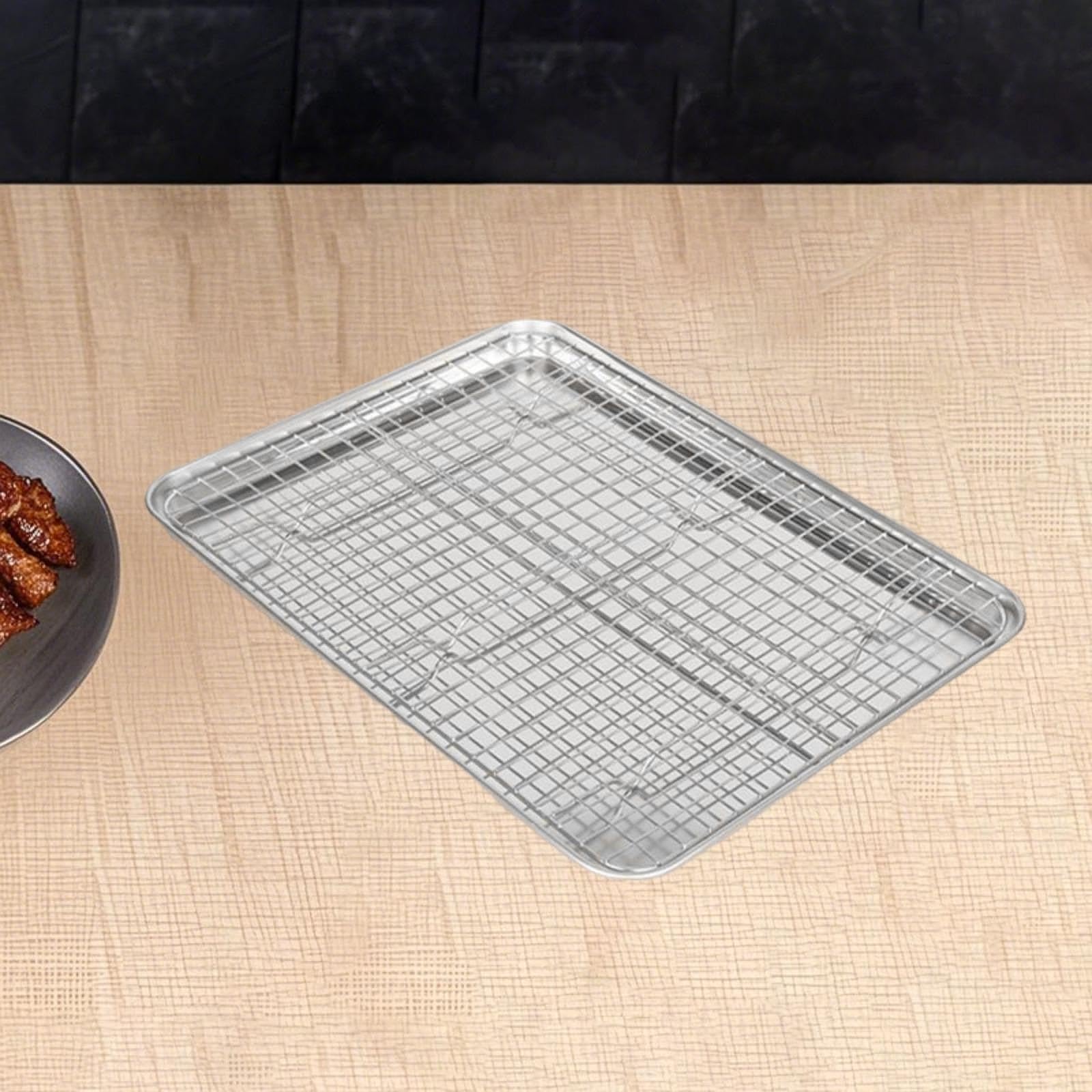 Backblech mit Rost Aus Edelstahl für Einfache Reinigung Multifunktional Als Keksblech Abtropfschale für Restaurant Haushalt Buffet, 40.5 cm X 30.5 cm X