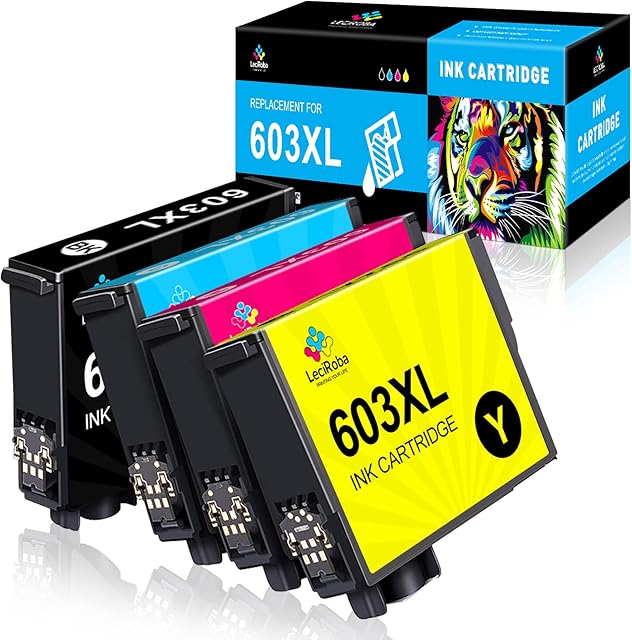 LeciRoba 603XL for Epson 603 603xl ink cartridges use with Epson Workforce WF-2810 WF-2820 WF-2840 WF-2870 XP-2100 XP-2150 XP-2155 XP-3100 XP-3150 XP-3155 XP-4100 XP-4150 XP-4155 Printer (4-PACK)