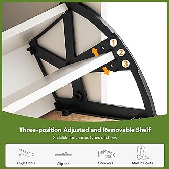 Natural Rattan 2 Flip Down with 1 Drawer Free-Standing Shoe Rack, Shoe Cabinet Wood Organizer Freestanding with 3-Tier Adjustable Shelves for Entryway Hallway Doorway (White)