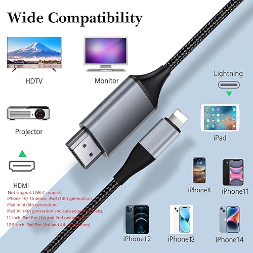 Miniatura 2 de Adaptador Lightning a HDMI  Cable HDMI para iPhone a TV  Compatible con iPhone 14, 13, 12, 11 y salida de YouTube a TV  con pantalla HD de 1080P