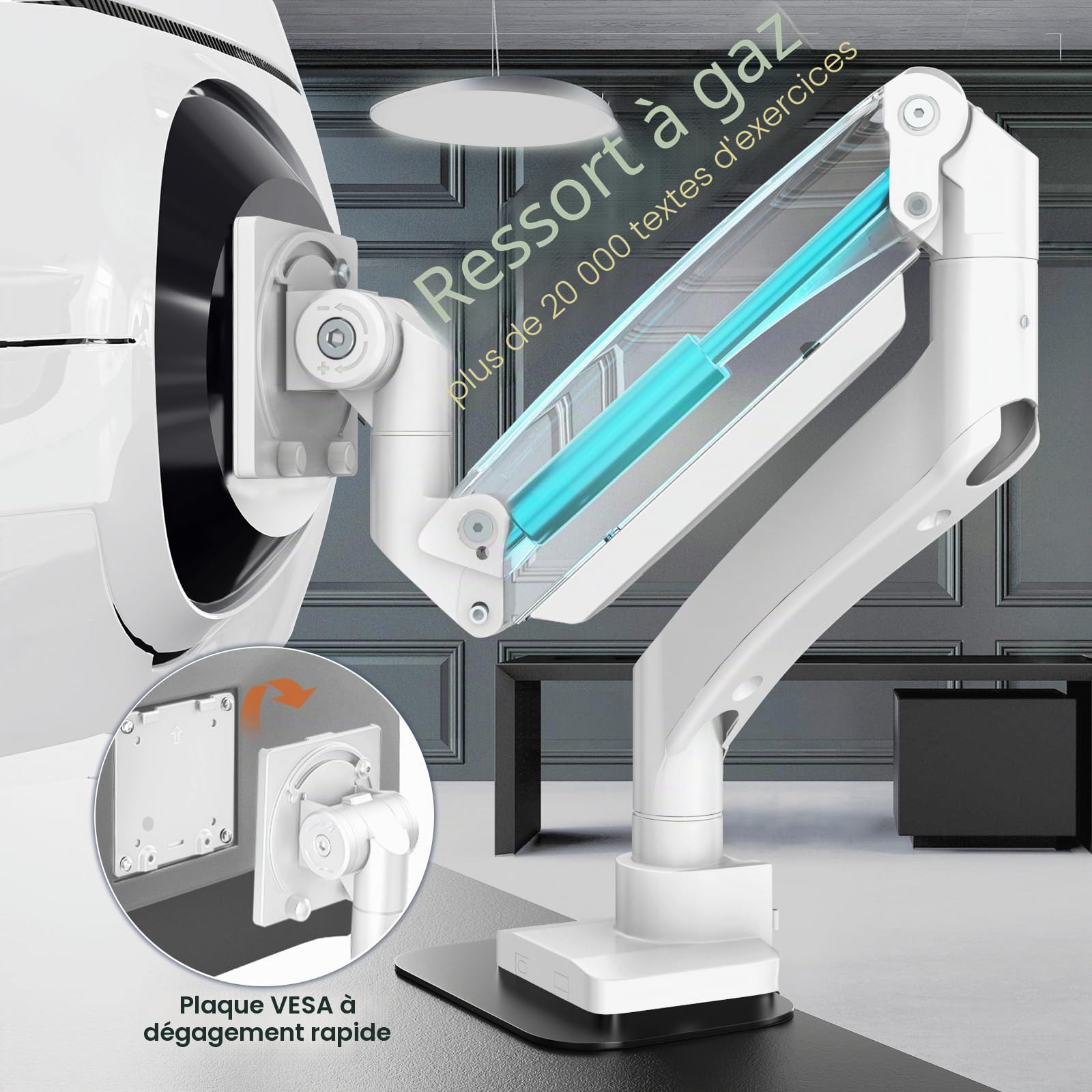 PUTORSEN Support de Bureau pour écran Plat et incurvé de 17" à 57", pour téléviseur et Moniteur jusqu'à 27 kg, en Aluminium de qualité supérieure, avec Ressort à gaz, VESA Max jusqu'à 200x200