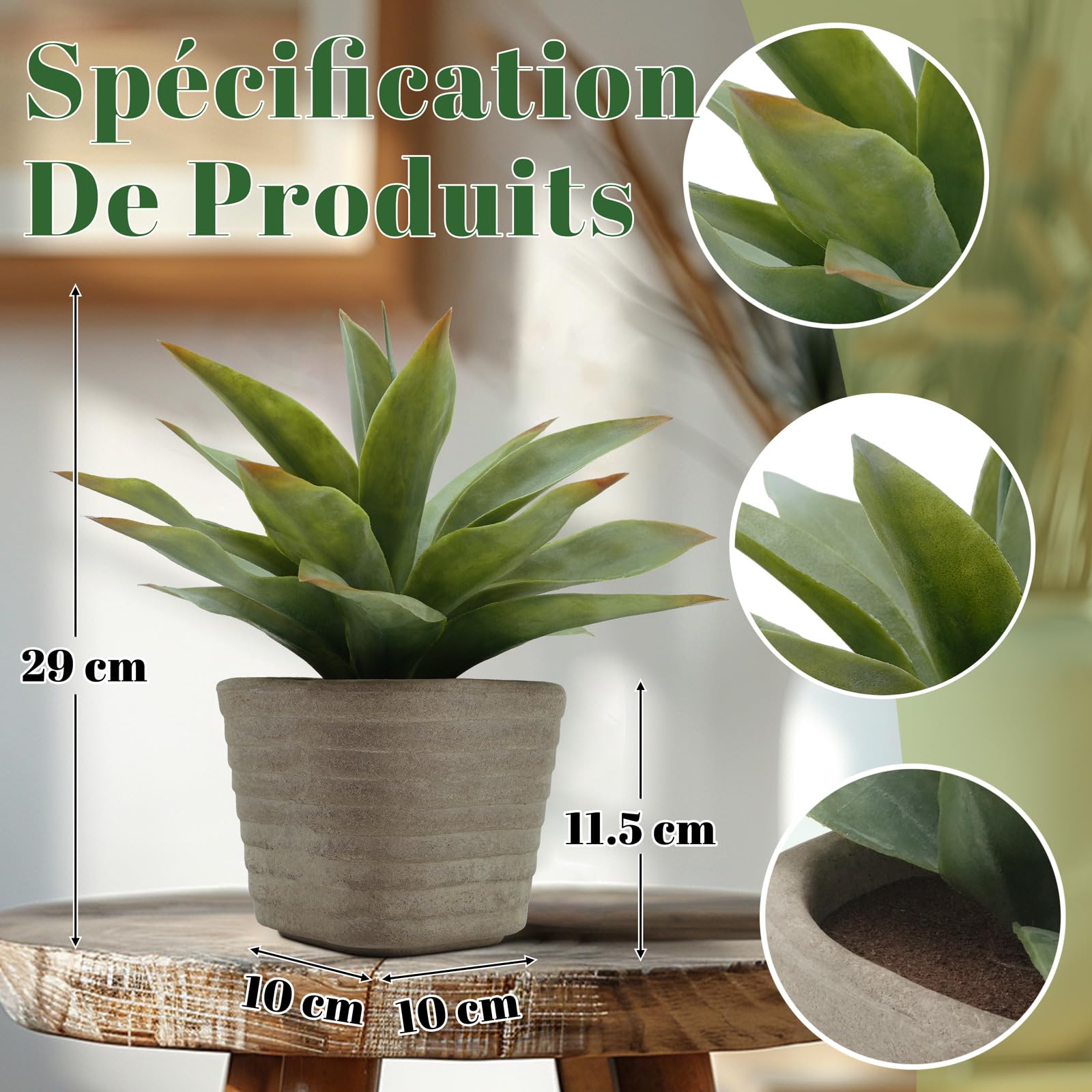 YVONNEYI 2 plantas artificiales de agave de 29 cm, decoración para plantas suculentas artificiales