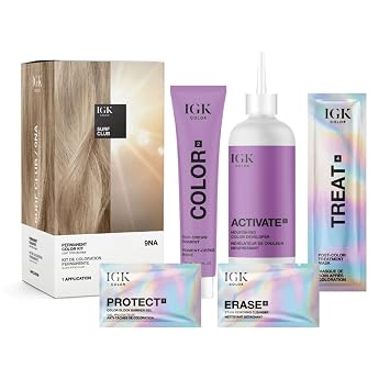 IGK Permanent Hair Dye Color Kit, Blonde Surf Club 9NA, 100% Gray Coverage