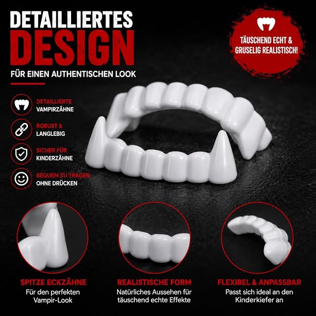 Foto 5 de 7 de Dientes de Vampiro para niños: Dientes Seguros y Resistentes para Disfraces de Drácula y Vampiros