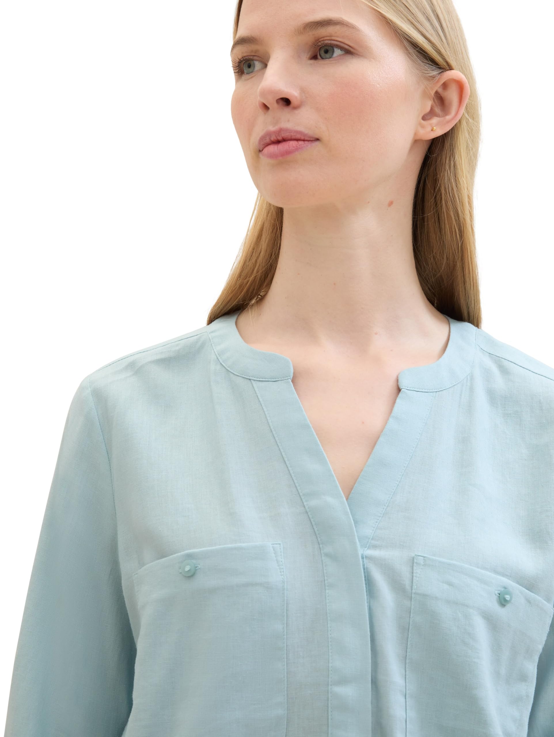 TOM TAILOR Camicetta di Lino Basic con Tasche sul Petto Donna