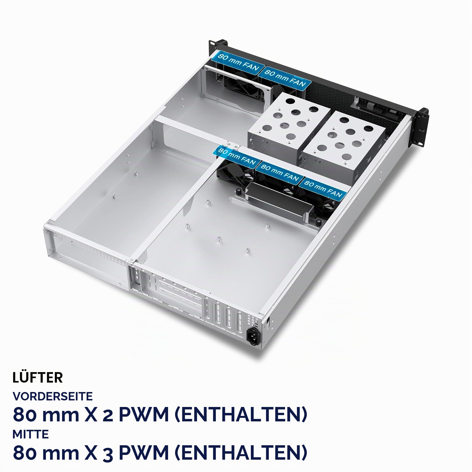 ATX Unykach UK2130 Rack-Gehäuse, 19 Zoll, 2U, 600 mm, professionelles Servergehäuse, 6 Einschübe (4 x 3,5 + 2 x 2,5), USB-C 3.2, 5 PWM-Lüfter, kompatibel mit High-End-GPUs