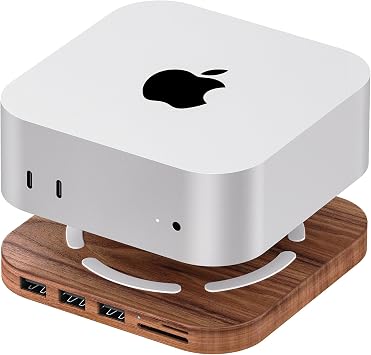 2024 Mac mini Dock, Mac mini M4 hub with 3X USB 2.0, SD/TF 3.0 Card Readers, 480Mbps Data Transfer M4/M4 Pro Docking Station Accessories, Walnut Wood Material-H20