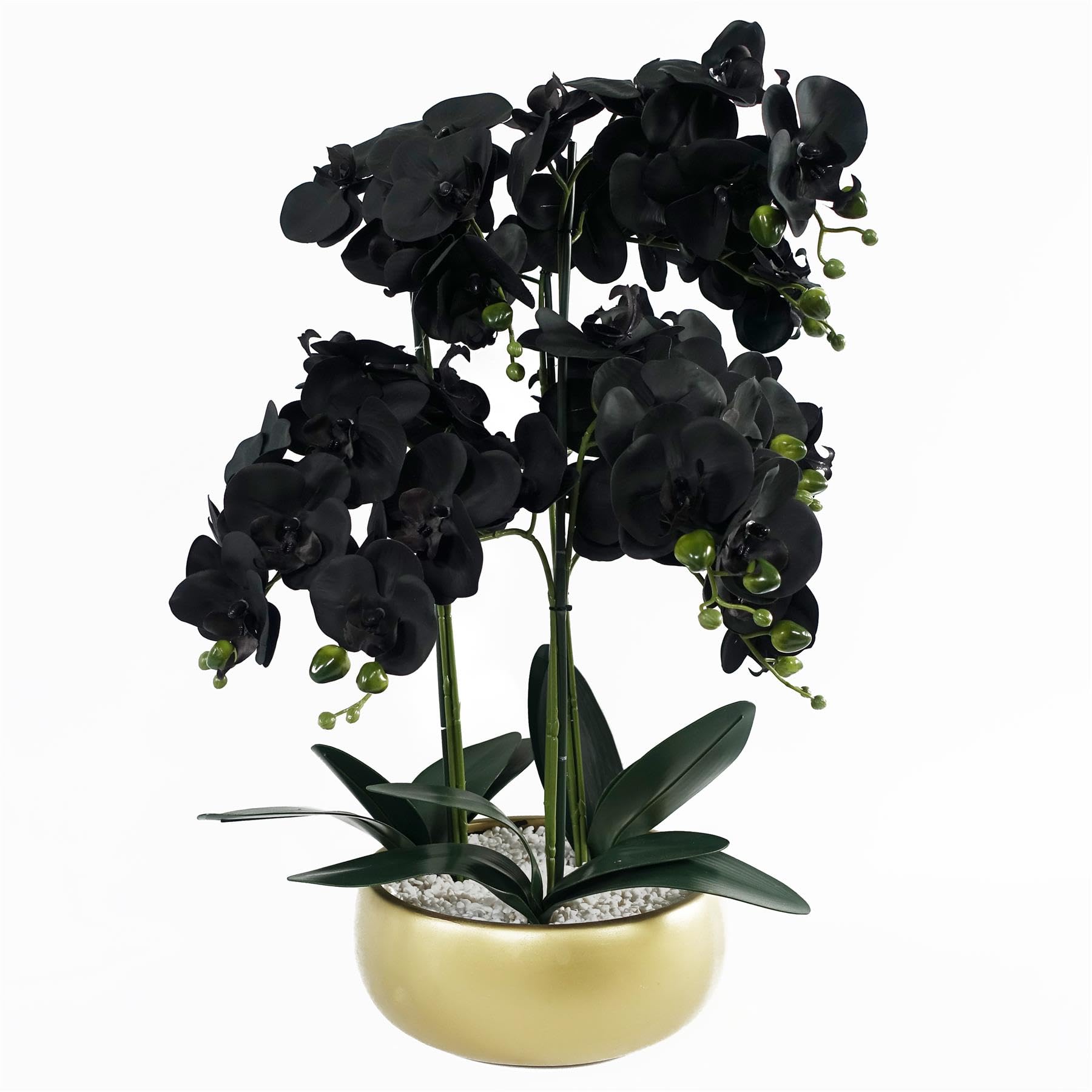Leaf Black Orchid Artificial Plant with Gold Ceramic Planter 1.9ft