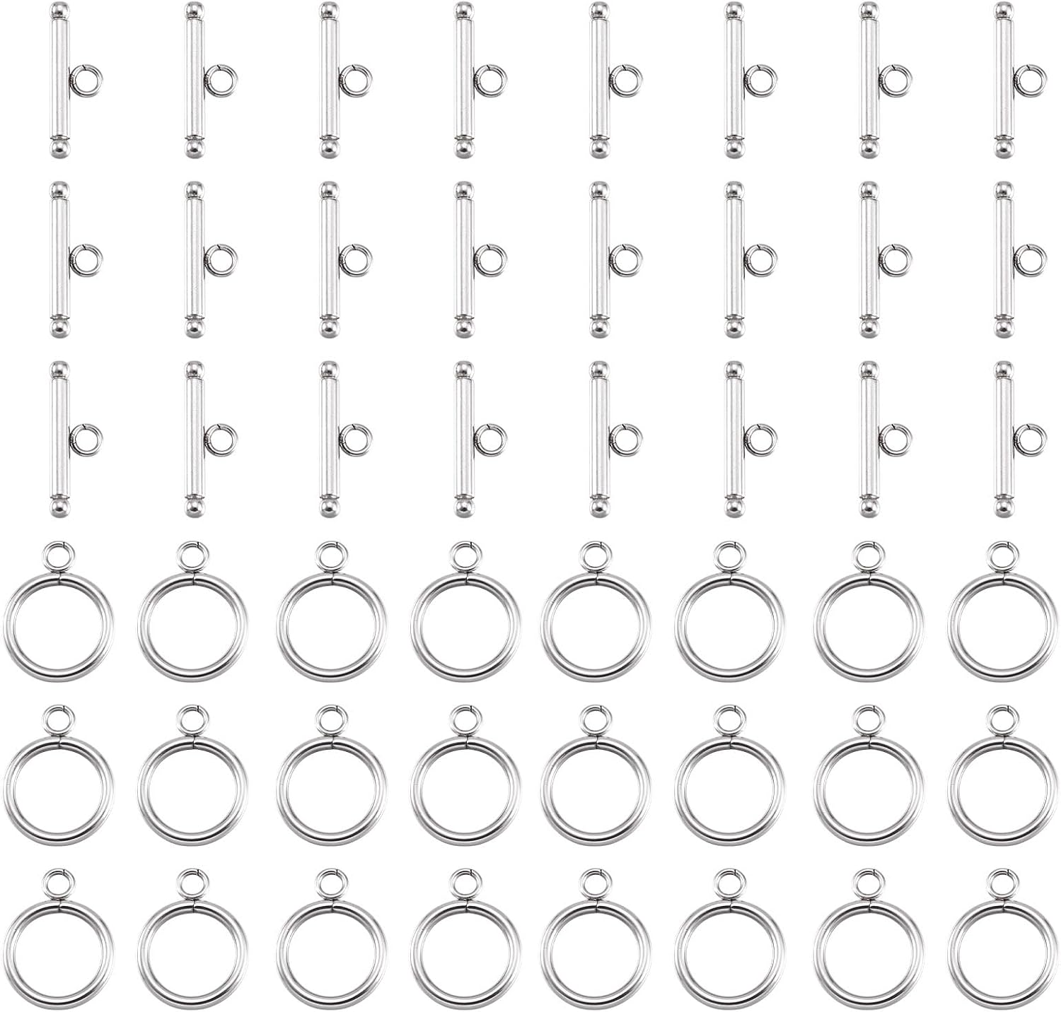 KISSITTY 50 Sets Stainless Steel Round Toggle Clasps Metal Bracelet Making Jewelry Clasps