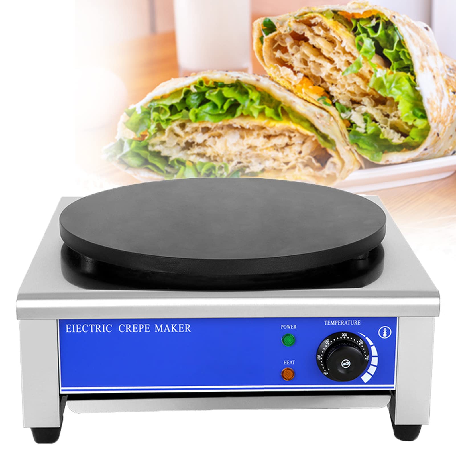Aserzenith 1 Electric Pancake Machine,Pancake Baking Machine,With 400Mm Cast Iron Plates,Professional Commercial Crepe Maker For Making Crepes,Pancakes,Eggs,Omelets,Burgers
