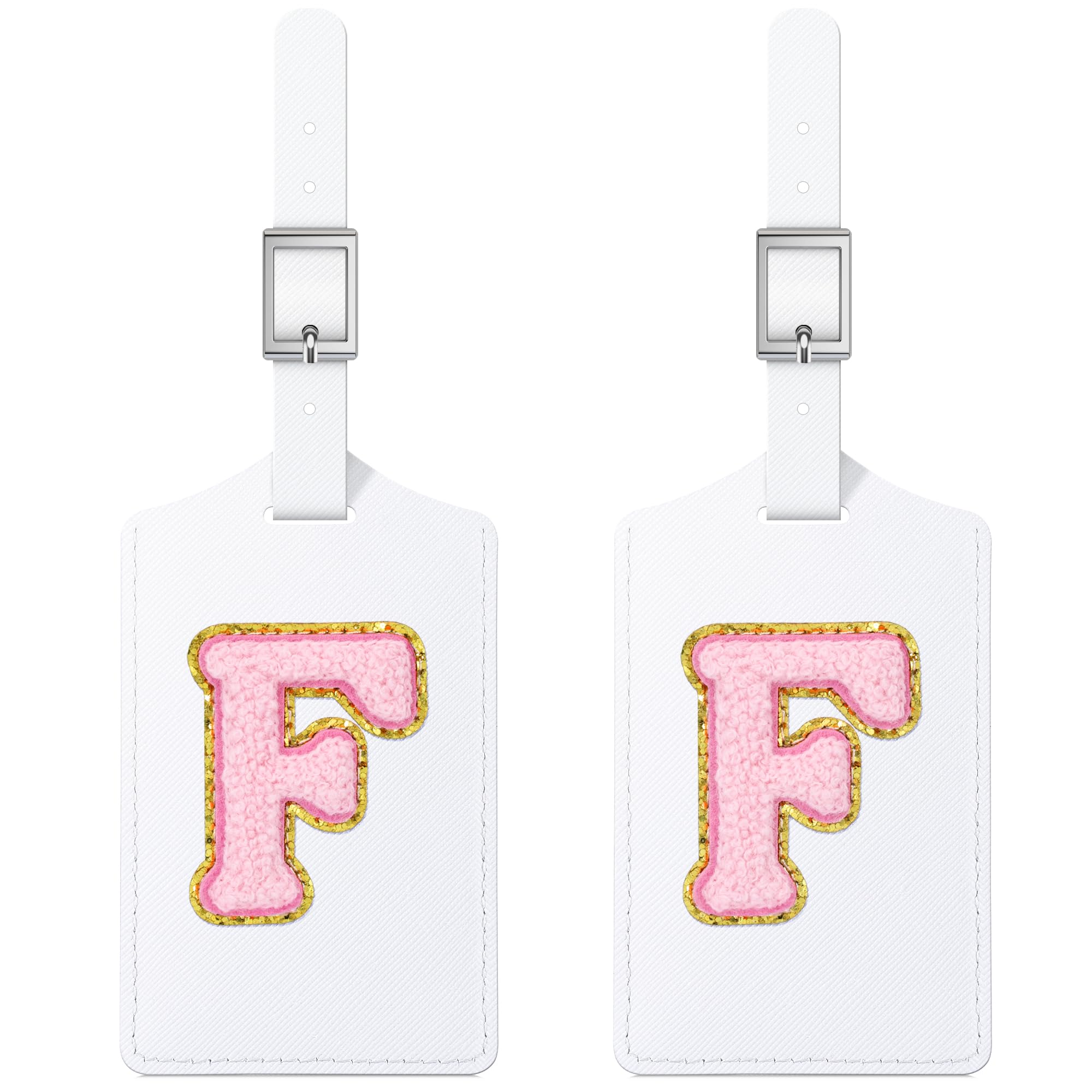 Sodsay 2 PCS Initial Luggage Tag, Luggage Tags for Suitcases Cute Embroidered Letter PU Leather Travel Bag Baggage Tags Privacy Cover ID Label for