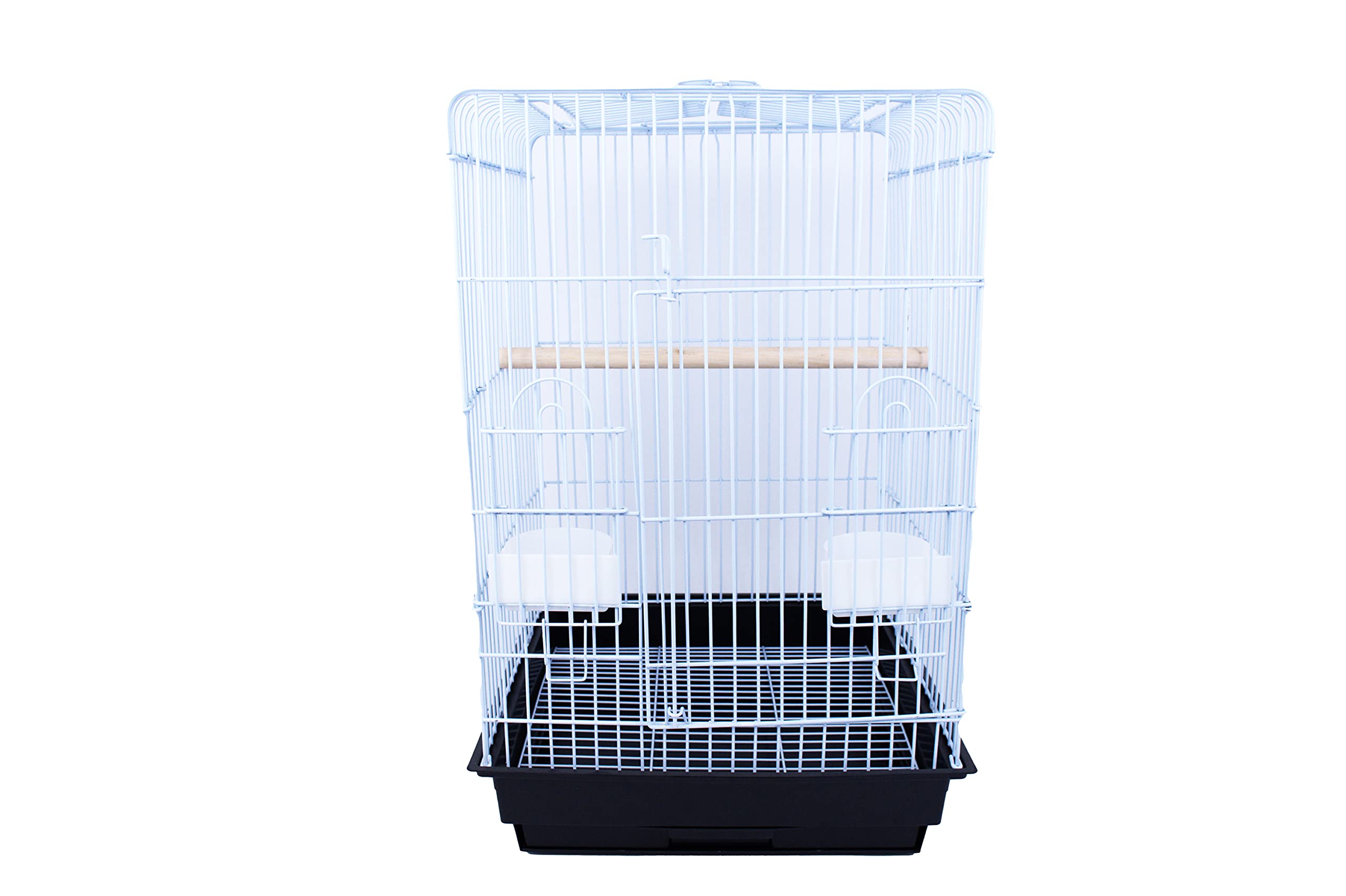 Pet's Solution - Gabbia Pappagallo Spaziosa con Verniciatura Bianca Atossica, Apribile, con Posatoi e Trespolo in Legno, 2 Mangiatoie e Vassoio Estraibile
