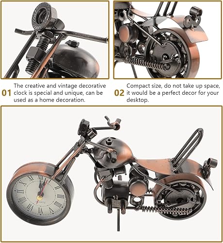 Miniatura 2 de FOMIYES Decoración de la motocicleta Figura de la motocicleta reloj despertador de mesa Retro clásico hecho a mano de hierro forma de motocicleta