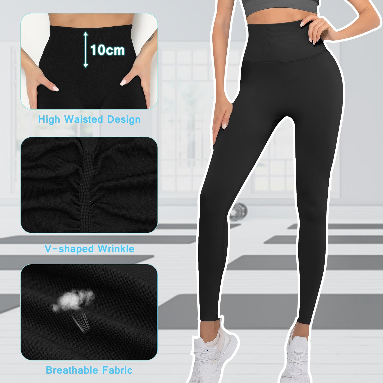 Lishang Sportowe legginsy damskie z wysokim stanem, nieprzejrzyste, z efektem Scrunch Butt, Push Up Booty, spodnie sportowe, bezszwowe, na siłownię, jogę, fitness, sportowe legginsy