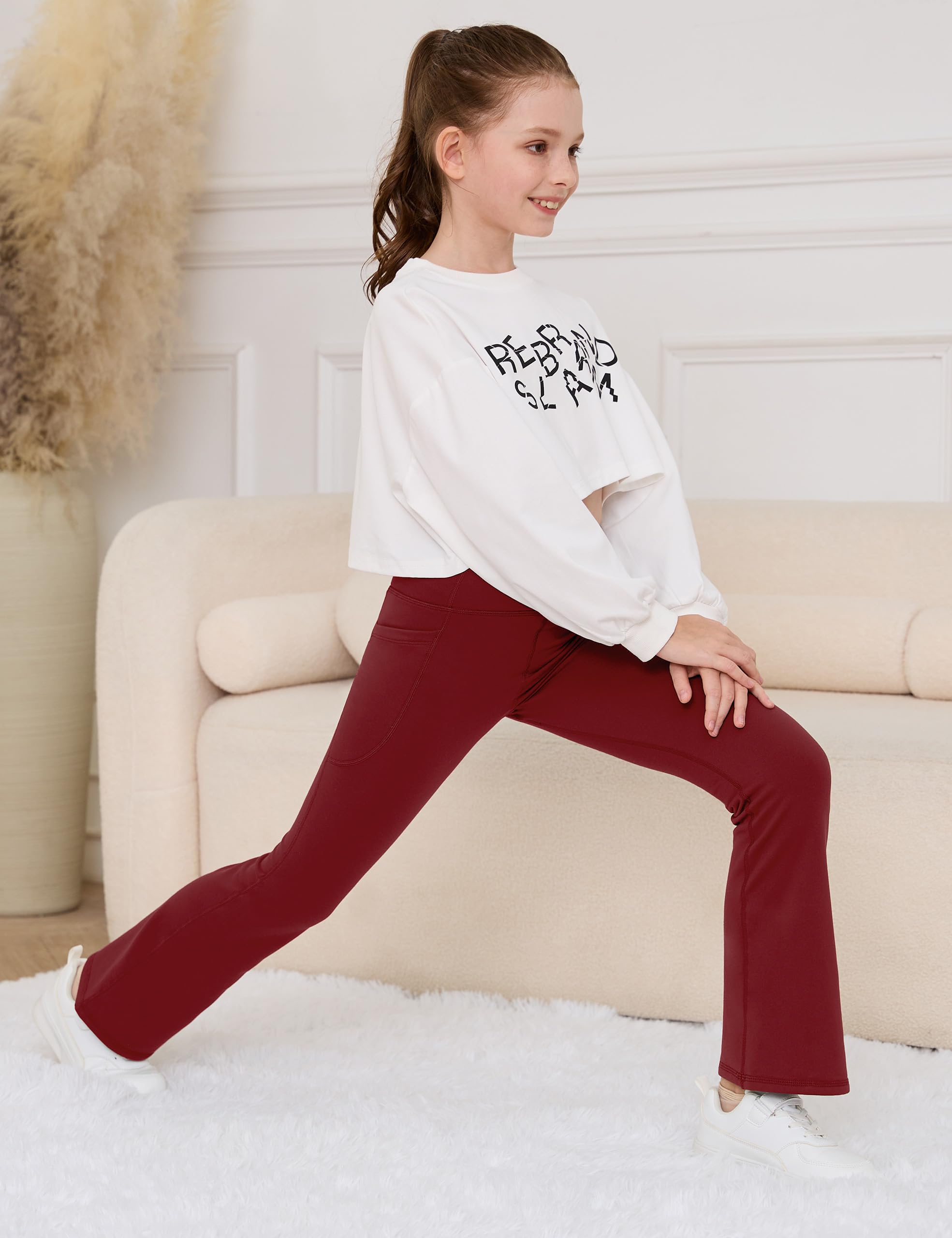Desol Leggings térmicos con forro polar para niña, cintura alta, acampanados, pantalones de yoga cálidos con bolsillos, ropa preparada