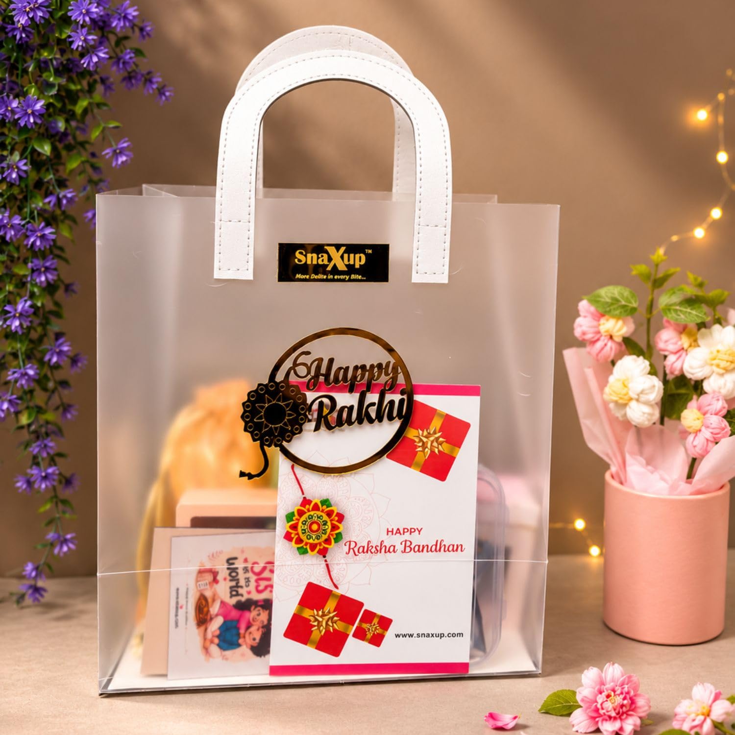 SnaXup Pyare Bhaiya Hamper Bandhan - 3 Item Rakhi Gift For Brother, Chocolate, Red-Gold Rakhi with Roli, Chawal Gift Combo Set-image-35