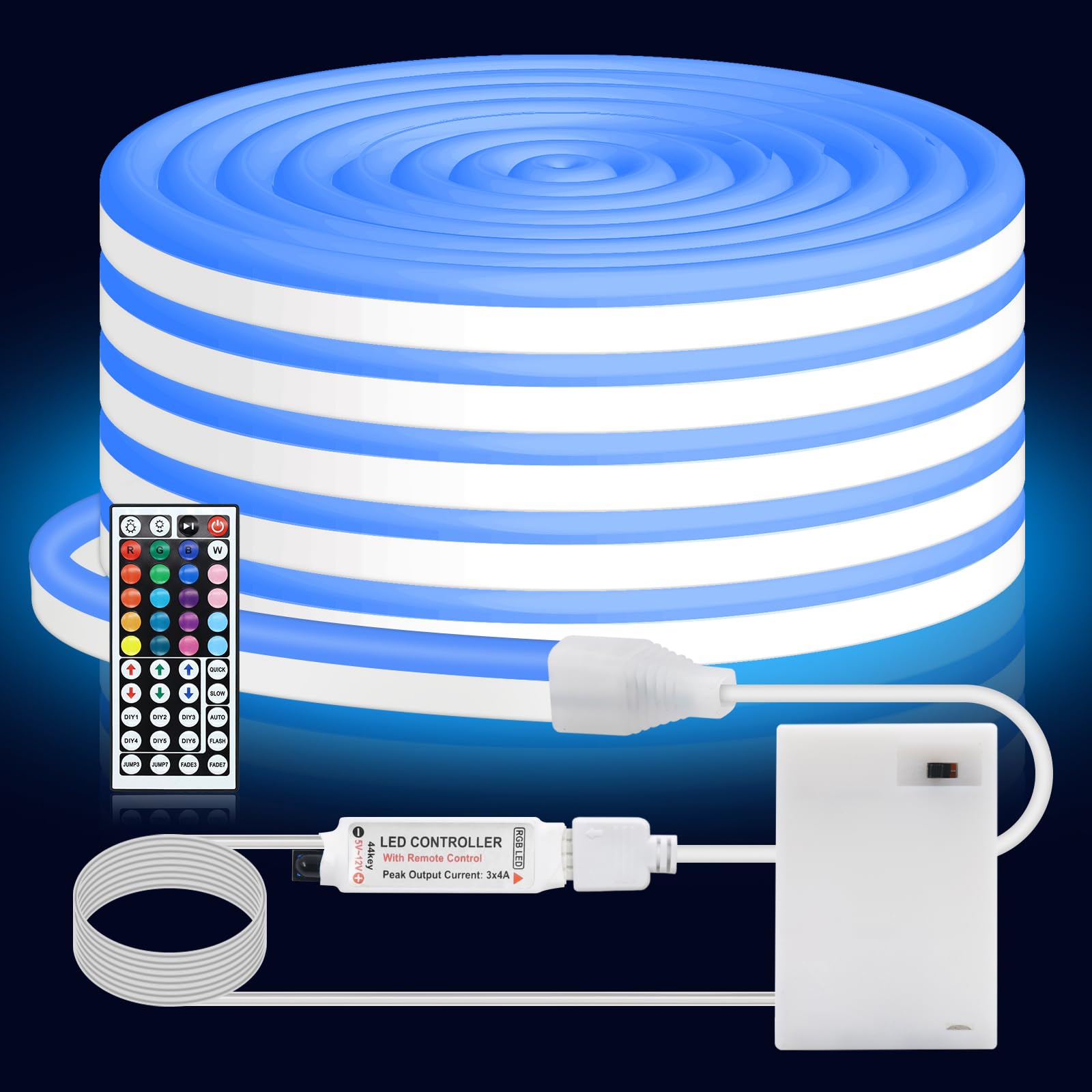 Wisada 5V Dimmable Waterproof Flexible RGB LED Neon Strip Light with 44-Keys IR Controller [3M],USB Powered,SMD3535,CRI85+,108 LEDs/m,for Bedroom,Kitchen,Game Room,Living Room and Store Decoration