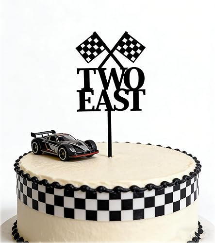 Decoración para pastel de carreras rápidas, acrílico negro con temática de coche de carreras para fiesta de segundo cumpleaños/aniversario,