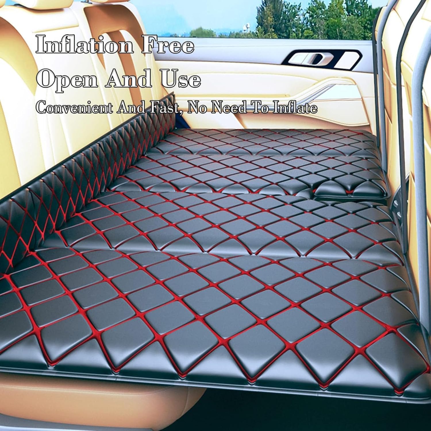Cama plegable para coche, colchón de asiento trasero para camping y viajes, no inflable, universal para coche/SUV/furgoneta, negro con almohada, portátil y fácil de instalar