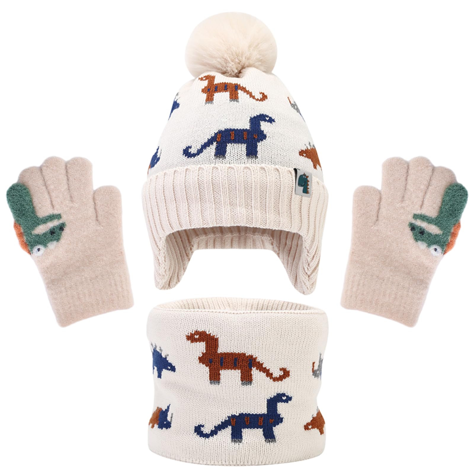 3 Piezas Conjunto De Punto Sombrero Bufanda Guantes, Gorro De Punto TéRmico Con Forro Polar Grueso, Caliente Bufanda Guantes Gorro De Invierno Set, Regalo Para Unisex 2-8 AñOs