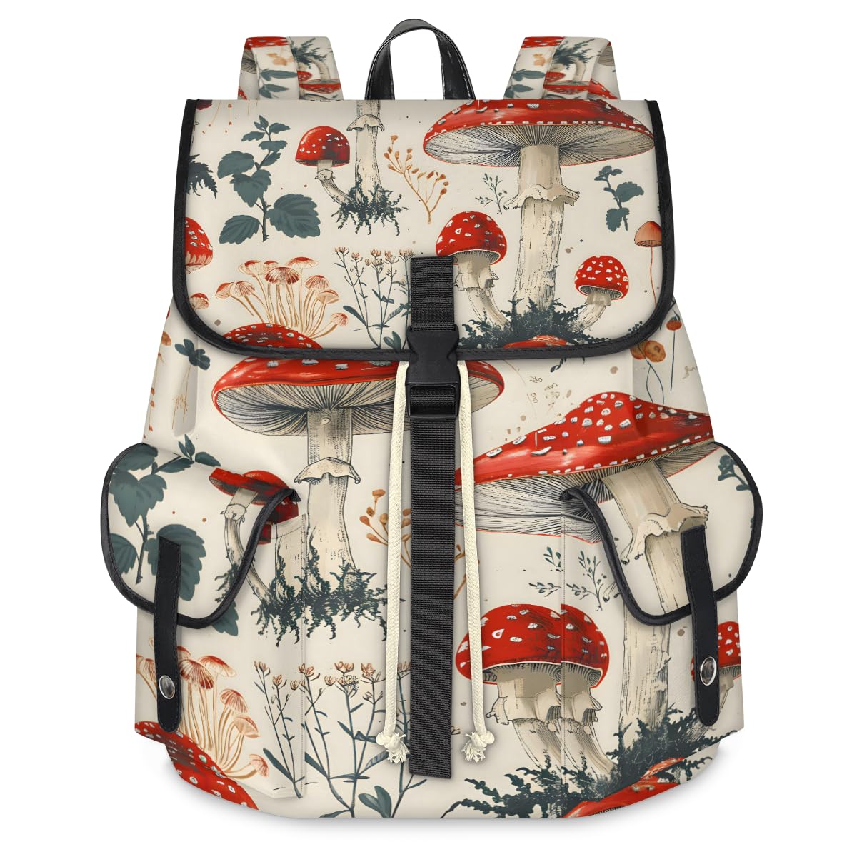 Red Mushroom Travel Laptop Backpack for Women Men Large Capacity Waterproof 15 Inch Computer Drawstring Nurse Casual Daypack for Travel Sports