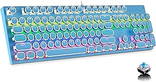 Gaming Keyboard,Retro Punk Typewriter Style,104 Keys Mechanical Keyboard Blue Switch with 9 True RGB Backlight Modes,Gaming and Office use, Round Keycaps for Windows/Mac/PC