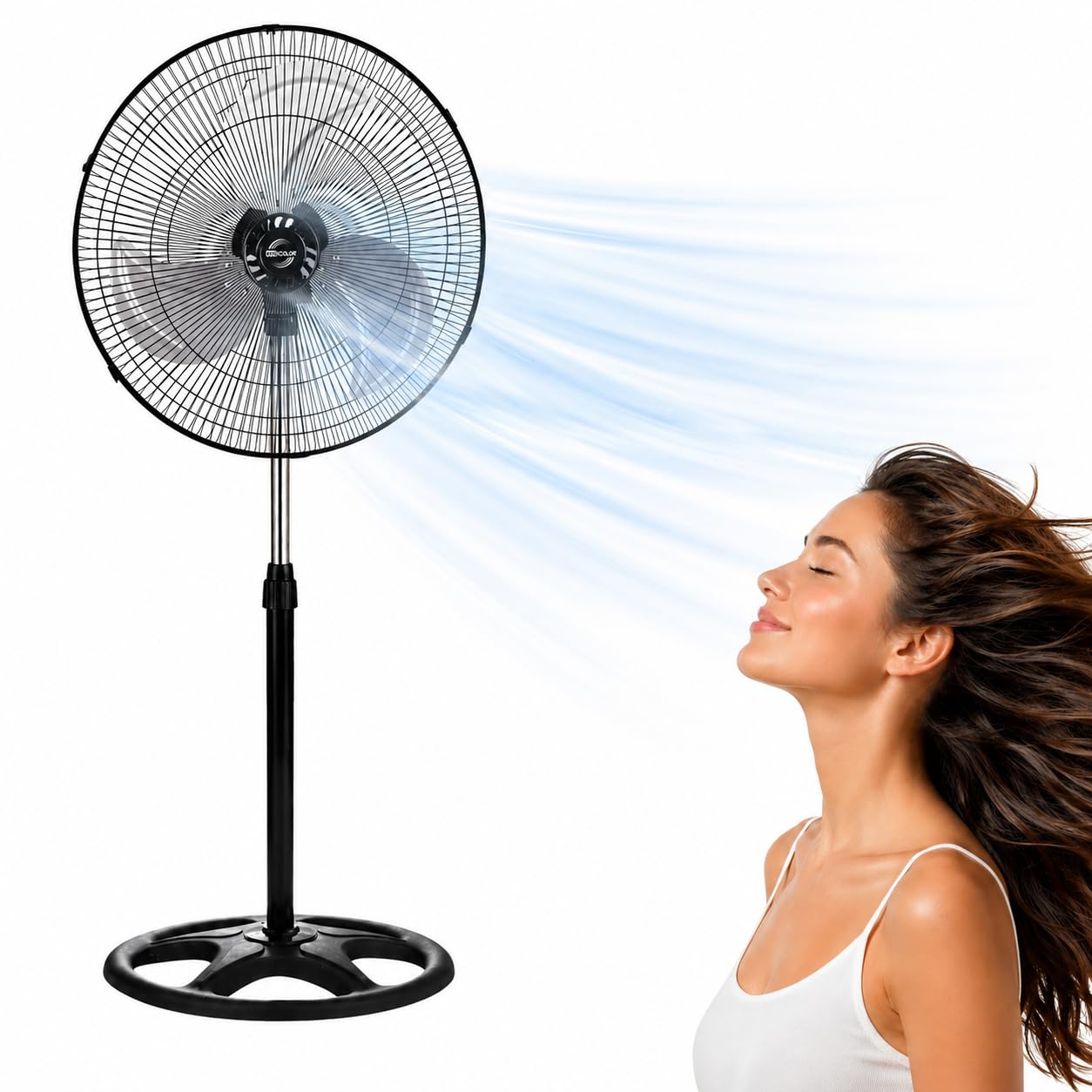 Ventilador de Pie 90W, Ventilador de suelo, Silencioso, Oscilante 3 Velocidades Altura Ajustable 110 a 130 cm, Base redonda, Aspas de 45 cm, Apto para Hogar, Oficina y Almacén, 1 Unidad color negro - imagen 1